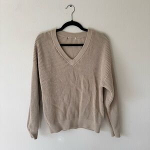 Aritzia TNA Beige Knit V-Neck Sweater